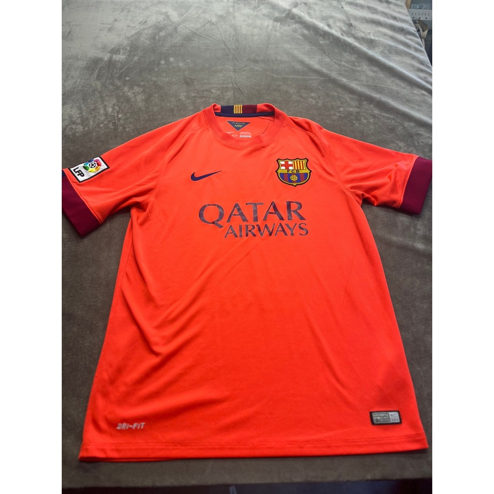 Nike FC Barcelona 2014-15 Third Jersey Mens Medium‎ Orange Qatar Airways Dri-FIT